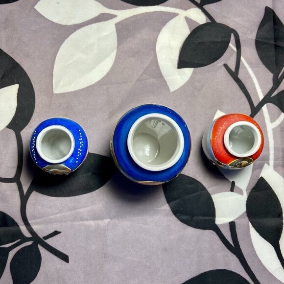 Vintage Occupied Japan Satsuma Moirage Porcelain Bone China Mini Vases Set Of 3 - Picture 9 of 12